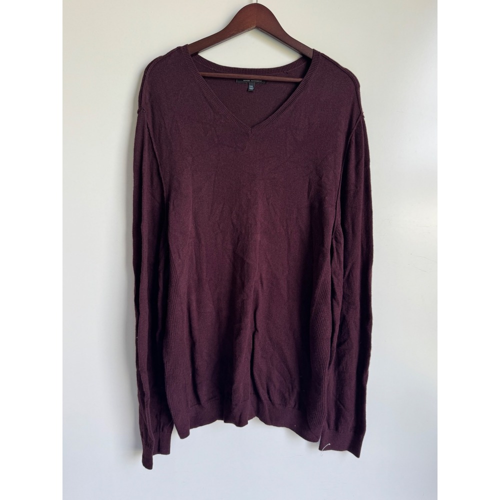 Marc Anthony Mens XXL Burgundy V-Neck Cotton Cashmere Sweater Minimalist preppy